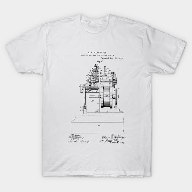 Electric Railway Controlling System Vintage Retro Patent Hand Drawing T-Shirt by TheYoungDesigns